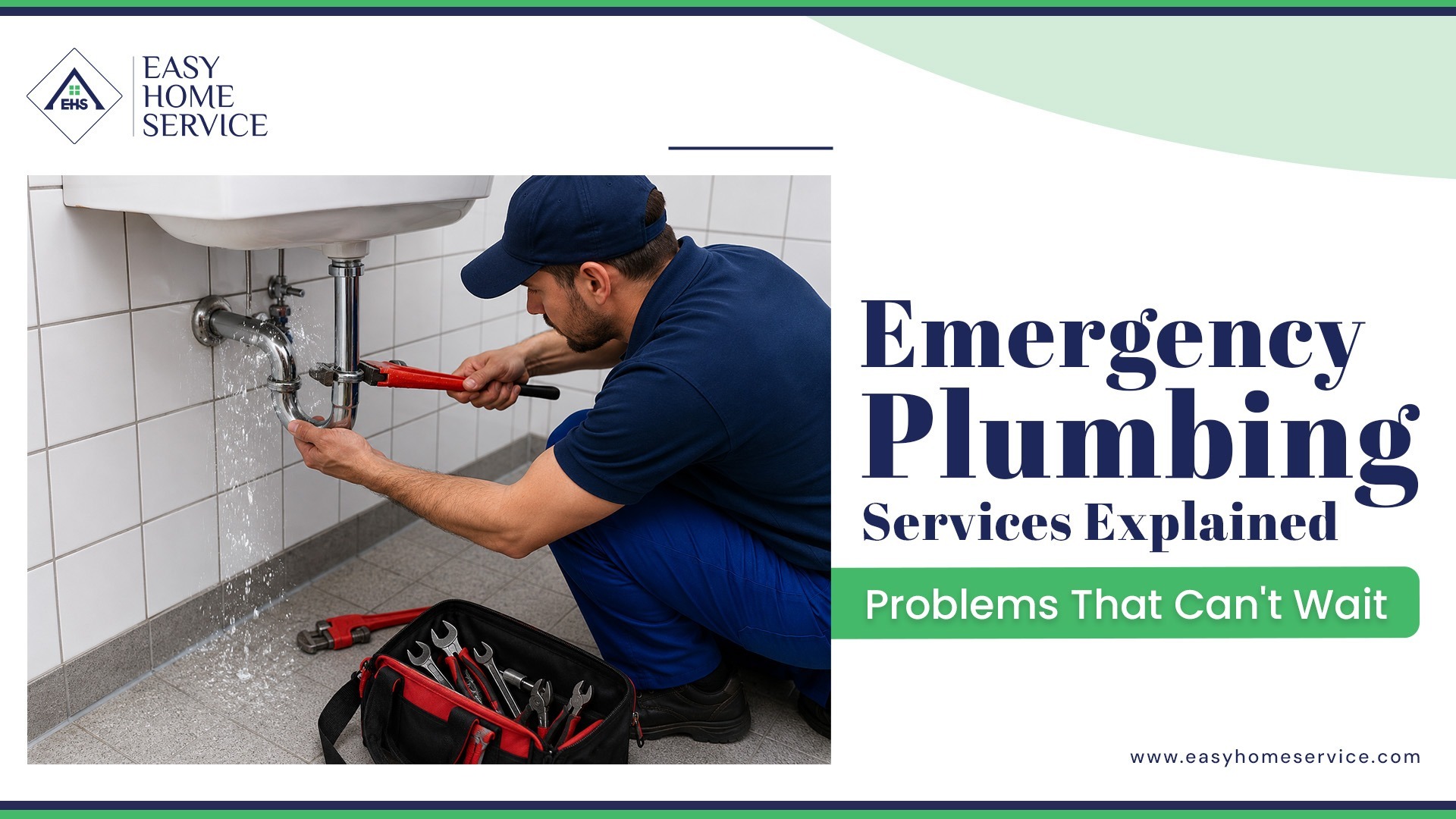 Emergency plumber service repairing a burst pipe to prevent water damage in a residential home